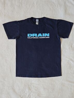DRAIN California Hardcore Band Tee - Navy with Light Blue Print